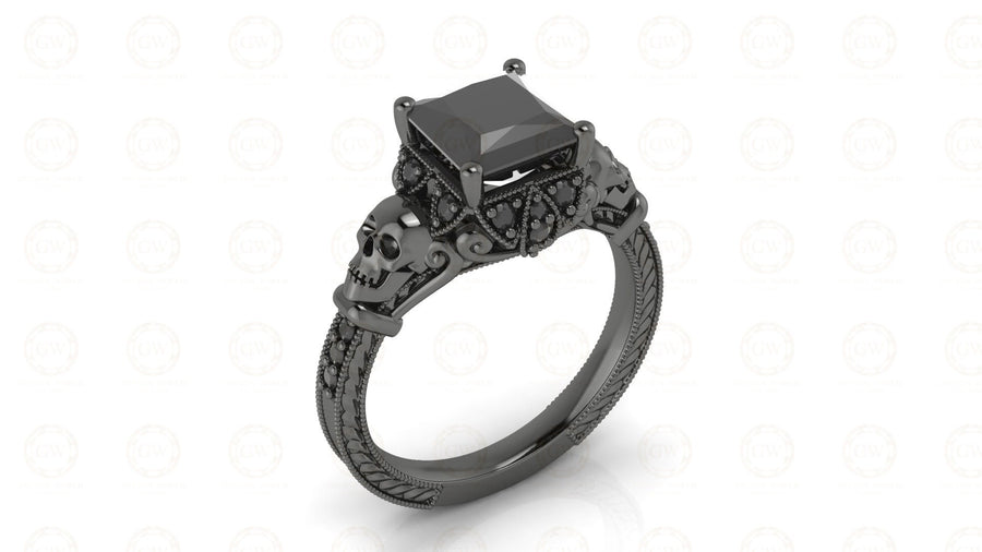 2.35 Ct Gothic Skull Princess Vintage Engagement Ring, Simulated Diamond, Sterling silver, CZ Women ring, Unique Wedding Ring For Her