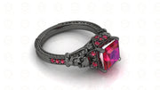 2.35 Ct Gothic Skull Princess Vintage Engagement Ring, Birthstone July Ruby gemstone ring, CZ Women ring, Sterling Silver, Wedding Ring
