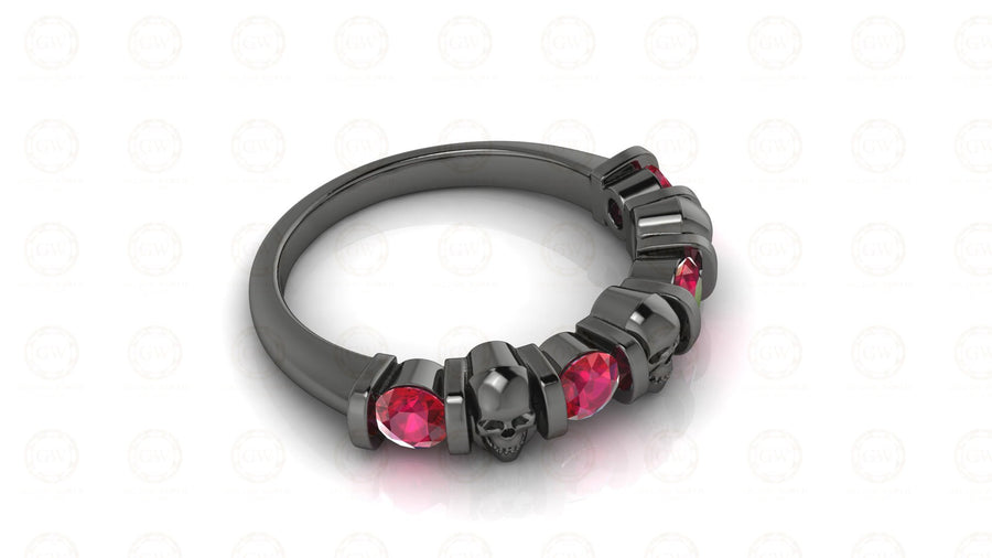 0.65 Ct Unique Gothic Skull 4 Stone CZ Engagement Wedding Ring, Birthstone July Ruby gemstone Women ring, Sterling Silver, Gift for her