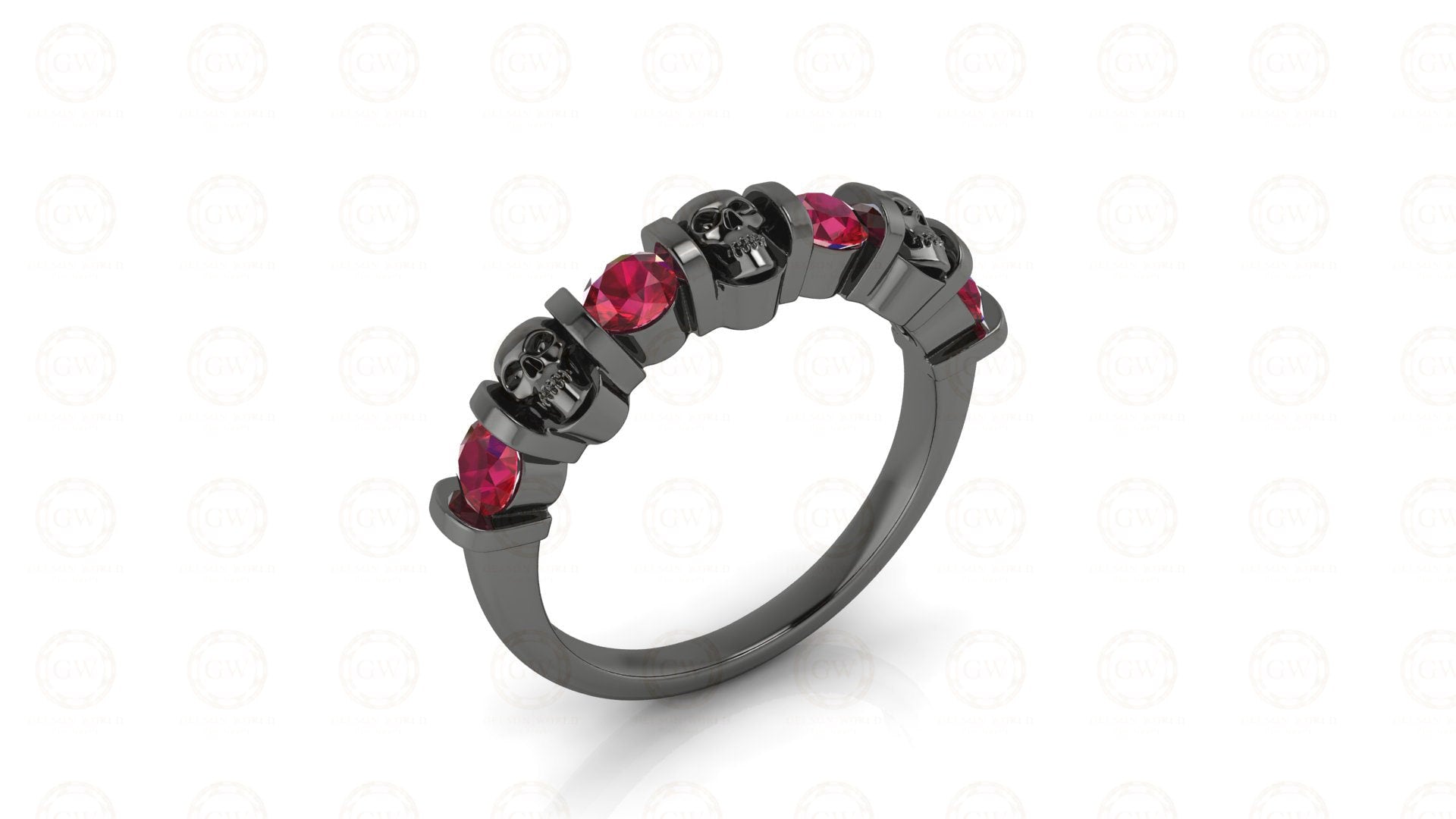 0.65 Ct Unique Gothic Skull 4 Stone CZ Engagement Wedding Ring, Birthstone July Ruby gemstone Women ring, Sterling Silver, Gift for her
