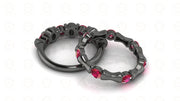 1.65 Ct Unique Black Gothic Bone Skull Bridal CZ Engagement Wedding Ring Set, Birthstone July Ruby gemstone Women ring, Matching Band