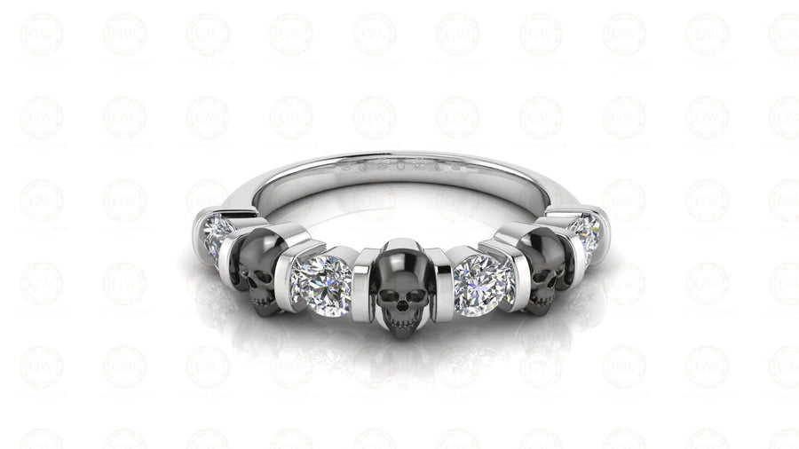 0.65 Ct Unique Gothic Skull Round 4 Stone CZ Engagement Wedding Ring, Women Wedding ring, Sterling Silver, Propose Ring, Halloween Gift