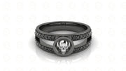 Women Black Skull Engagement Ring, Sterling Silver, Men Made Diamond, Split Shank Gothic Diamond Wedding Ring, Gift For Her