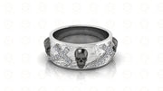 8 mm Wide Unique Cross Men's Gothic Skull Wedding Band, Punk Style Biker Ring, Black CZ Sterling silver, Anniversary Ring, Eternity Band