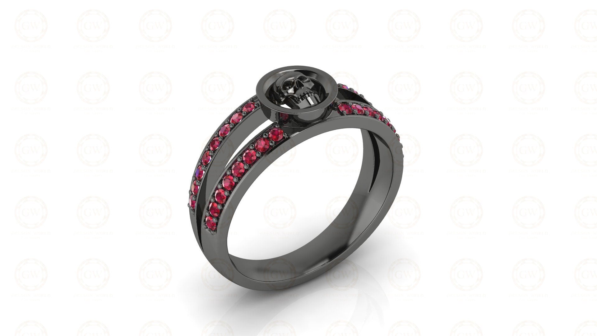 Unique Women Black Skull Engagement Ring, Sterling Silver, Birthstone July Ruby gemstone Women ring, Sterling Silver, Gift for her