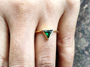 Silver and Gold Triangle Shape Emerald Minimalist engagement ring, Matching Stacking Ring, Dainty Diamond Ring, Gemstone Birthstone Ring