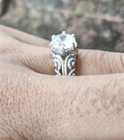 Solitaire Crown Gothic Skull Engagement Ring, Moissanite Ring, Sterling Silver, Nature Inspired, Two skull Gothic Vintage wedding ring
