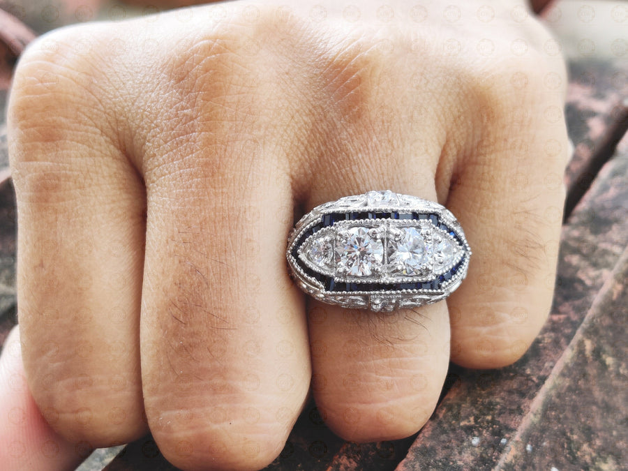 3.20 Ct Art Deco Engagement Ring for Women, Sterling Silver, Moissanite & Lab Created Diamond Ring, Vintage Wedding Ring, Estate Ring Women