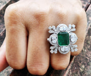 7.15 Tcw Vintage Emerald Estate Ring For Women, Cocktail Ring, Sterling Silver, Art Deco Engagement Ring, Jewelry for her