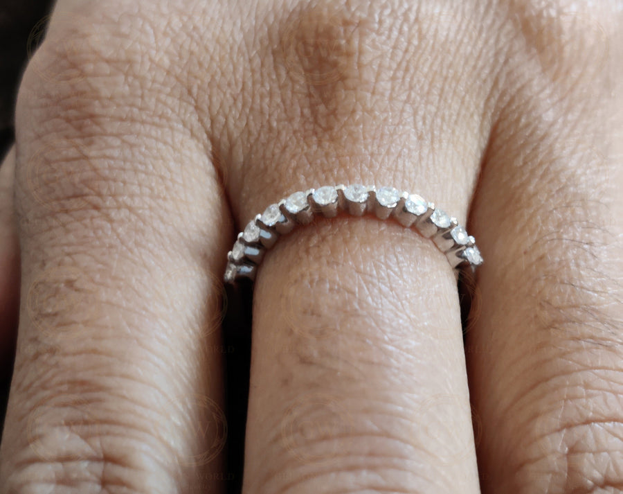 2 mm Wide Round Moissanite Diamond Women Stacking Wedding Band, Half Eternity Ring, Shared Prong Anniversary Ring, Matching Band