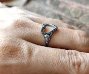 Open heart ring, Hollow heart shape ring, Gothic Skull Women Ring, Two Skull bride wedding engagement promise ring for women, 925 Silver