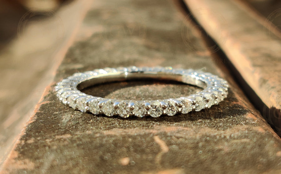2.70 mm Wide Round Moissanite Diamond Women Stacking Wedding Band, Full Eternity Ring, Shared Prong Anniversary Ring, Matching Band