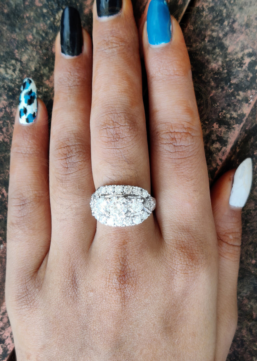 3 Ct Round Moissanite Diamond 3 stone Vintage Anniversary Wedding Ring, 925 Sterling Silver, Stacking rings, Women wedding band