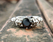 1.05 Ct Unique Skull Engagement Ring, Gothic Wedding ring, Skull women ring, 925 Sterling Silver, Round Black CZ