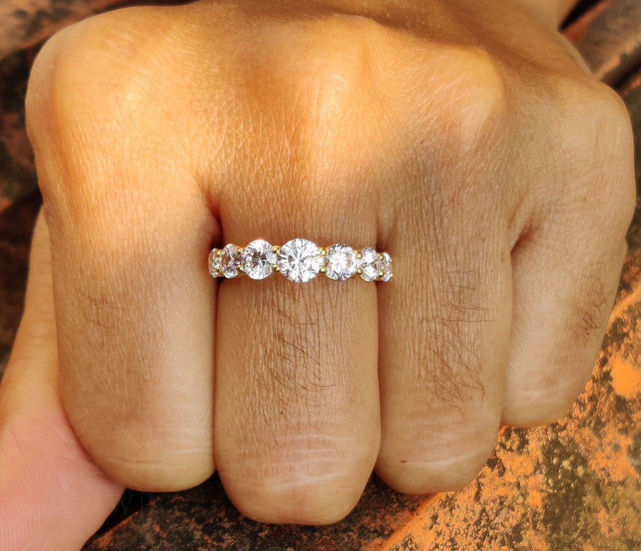 7 Stone 14K Gold Classic Trellis Engagement Ring, Round Moissanite Minimalist ring, Anniversary Gift for Her, Bridal Wedding Jewelry