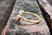 Dual stone pear Moissanite Diamond open ring,  2 Stone cross over Style, 14k Solid Gold Ring, Minimalist Ring, Stacking Women Ring