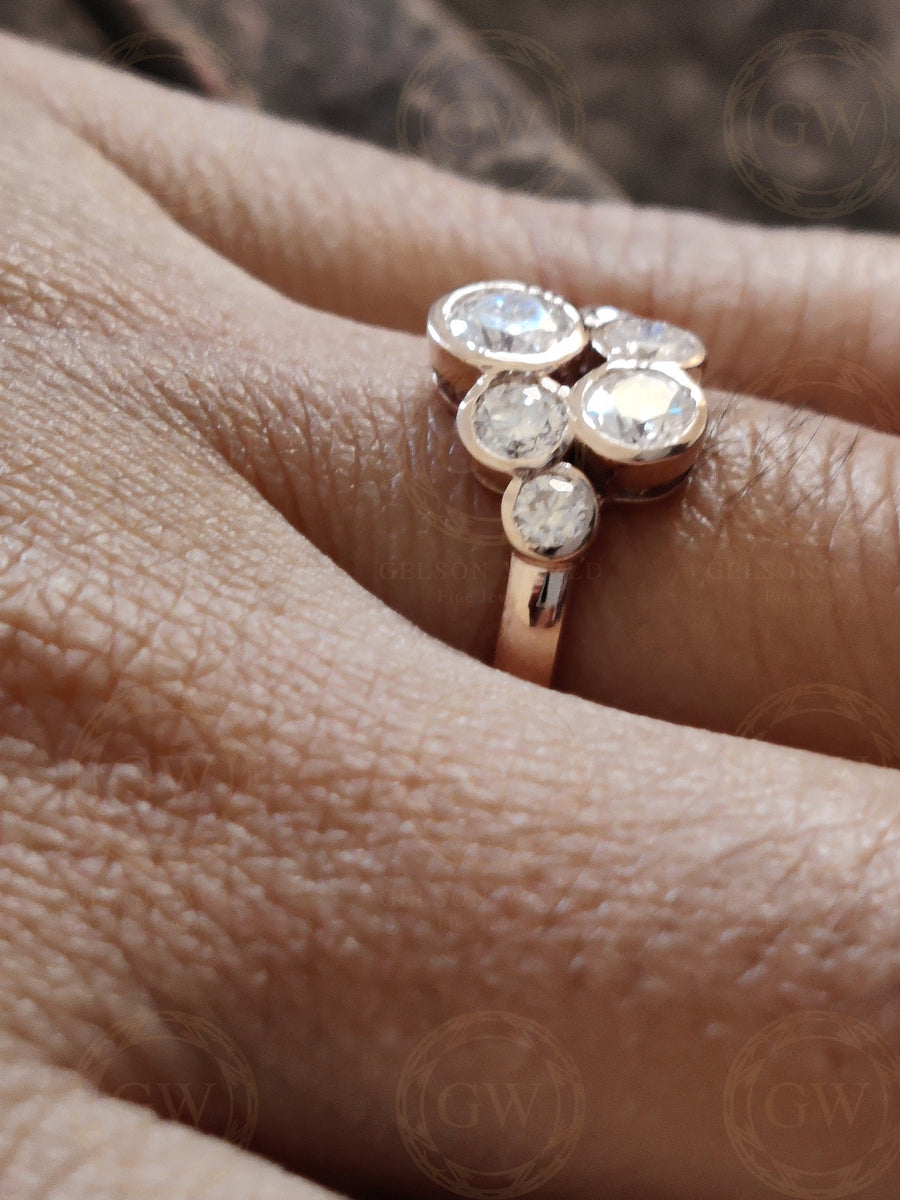 1.20 Ct 14k Solid Gold Round Moissanite Diamond Six Stone Anniversary ring, Bezel set Engagement Ring, Stacking Women ring