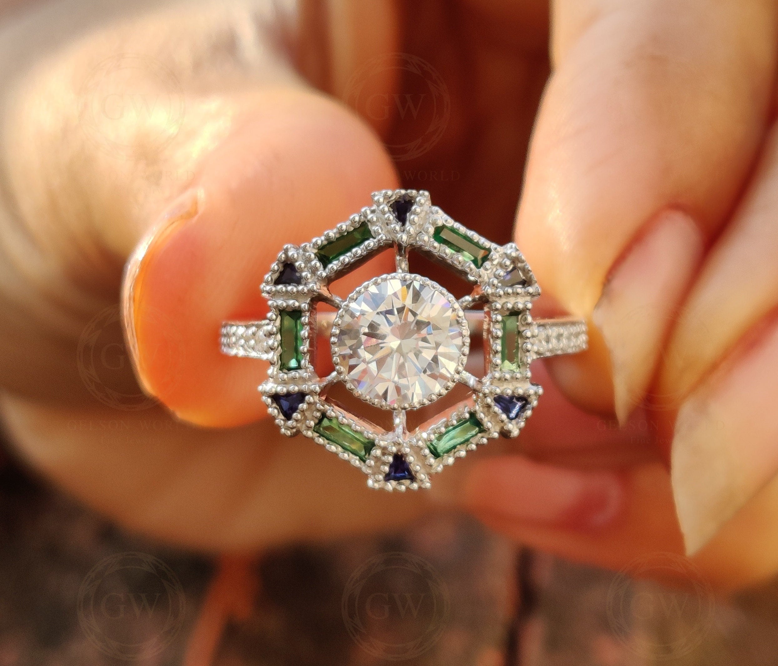 1.80 Ct Round Moissanite vintage Engagement Ring, Gemstone Art Deco Wedding Ring, Antique Sterling silver ring, Estate Women Jewelry