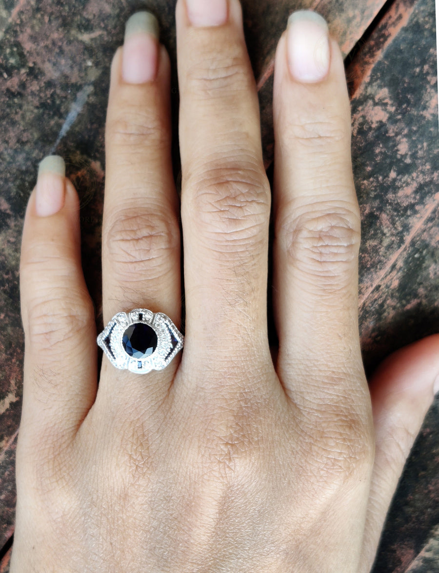 Vintage Engagement Ring For Women / Art Deco Style ring / Gemstone Antique Ring / Estate Sterling Silver Jewelry / Mothers Day Gift