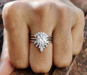 Center Round Moissanite Trio Engagement Ring Set, Luxury Bridal Ring Set, Wedding Ring Set, Promise Ring, Stacking Ring, Matching bands