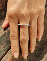 2.70 mm Wide Round Moissanite Diamond Women Stacking Wedding Band, Full Eternity Ring, Shared Prong Anniversary Ring, Matching Band