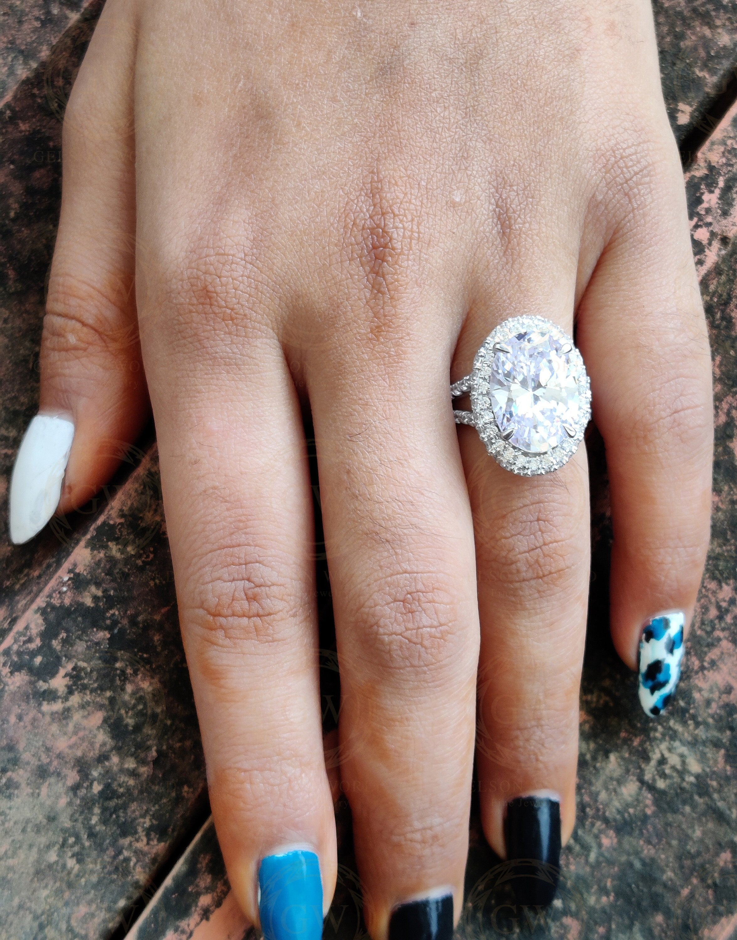 8.50 Ct Large Big Oval Halo Engagement Ring, Cocktail Ring, Celebrity Inspired Dinner Ring, Split Shank Women Wedding Ring, Gift For Her