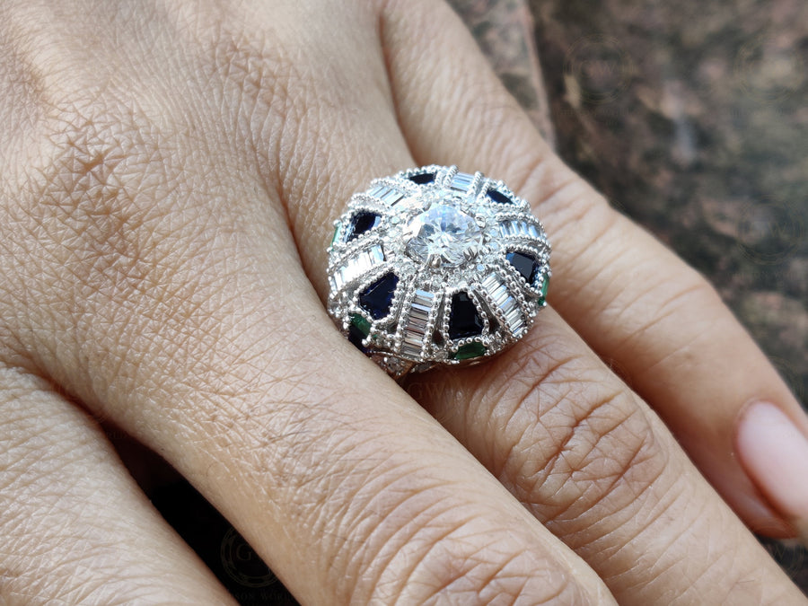 3.50 Ct Round Moissanite Royal vintage Engagement Ring, Gemstone Art Deco Wedding Ring, Antique Sterling silver ring, Estate Women Jewelry