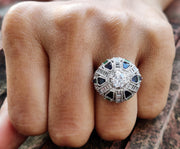 3.50 Ct Round Moissanite Royal vintage Engagement Ring, Gemstone Art Deco Wedding Ring, Antique Sterling silver ring, Estate Women Jewelry
