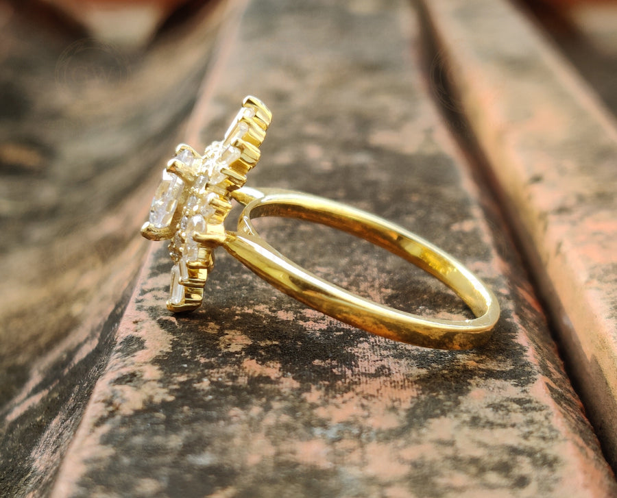 2 Ct 14K Gold Art deco Cluster Round & Baguette Moissanite Halo Engagement Ring, Starburst Wedding Ring, Rings for Women