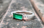 Gemstone engagement ring, Green Emerald Baguette Stacking Rings, Rings for women, Sterling silver, Birthstone Jewelry