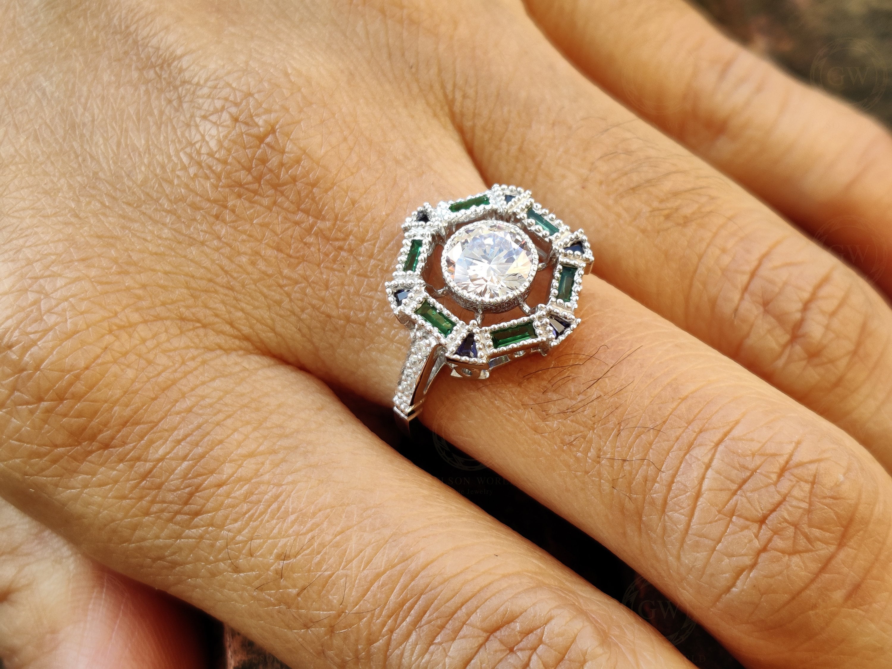 1.80 Ct Round Moissanite vintage Engagement Ring, Gemstone Art Deco Wedding Ring, Antique Sterling silver ring, Estate Women Jewelry