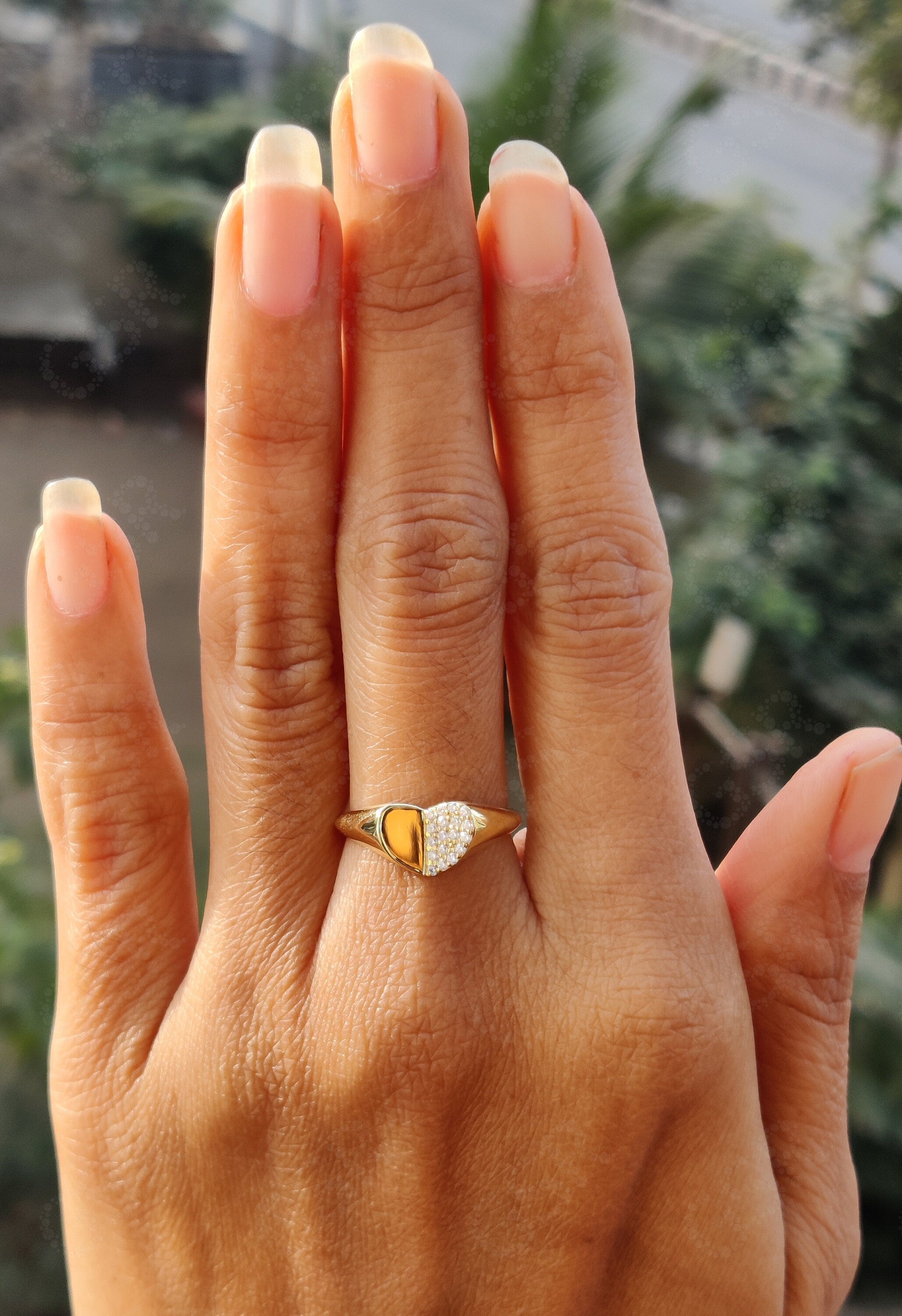 Heartfelt Beauty: Silver and Gold Heart-Shape Moissanite Ring - A Unique Stackable 14k Gold Ring for Women, Perfect for Valentine's Day
