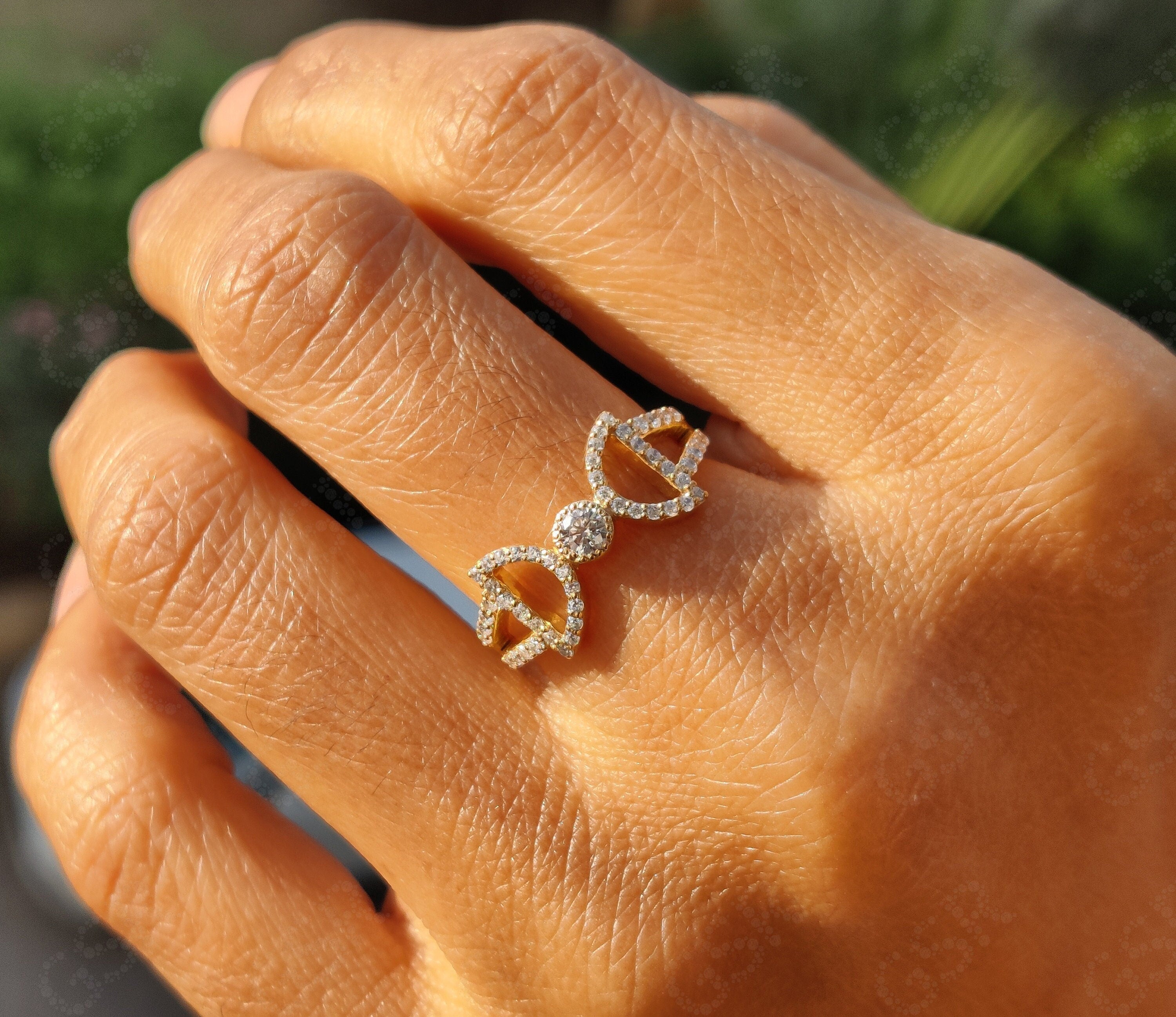 Unique Geometric Beauty: Silver and Solid Gold Moissanite Ring, a Dainty Minimalist Stackable Ring and a Delightful Choice for Women