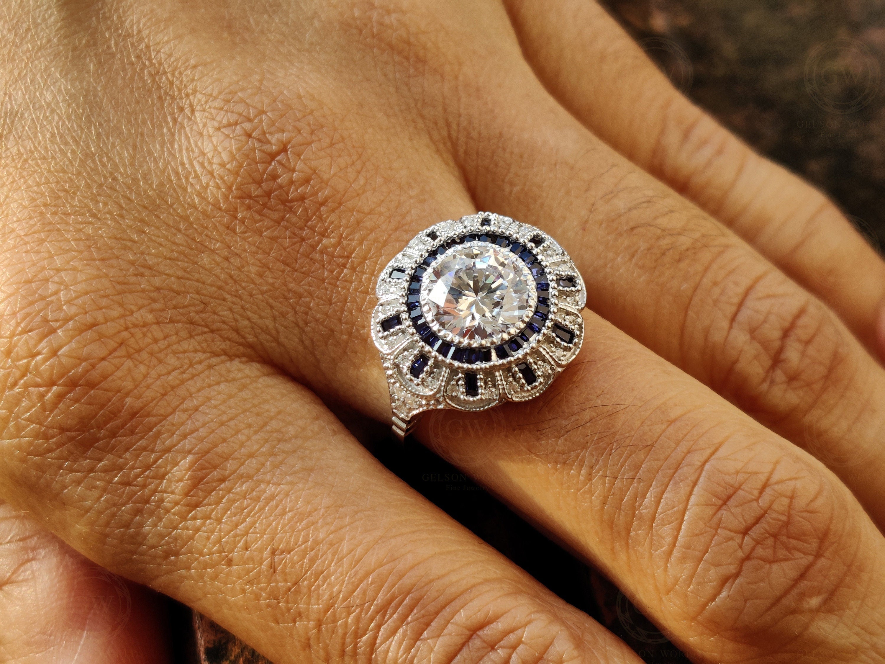 2.75 Ct Round Moissanite vintage Engagement Ring, Gemstone Art Deco Wedding Ring, Antique Sterling silver ring, Estate Women Jewelry