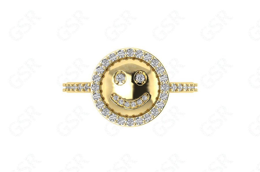 Express Your Joy: Silver and Gold Smiley Face Moissanite Ring, a Playful Stacking Ring for a Unique and Fun Look