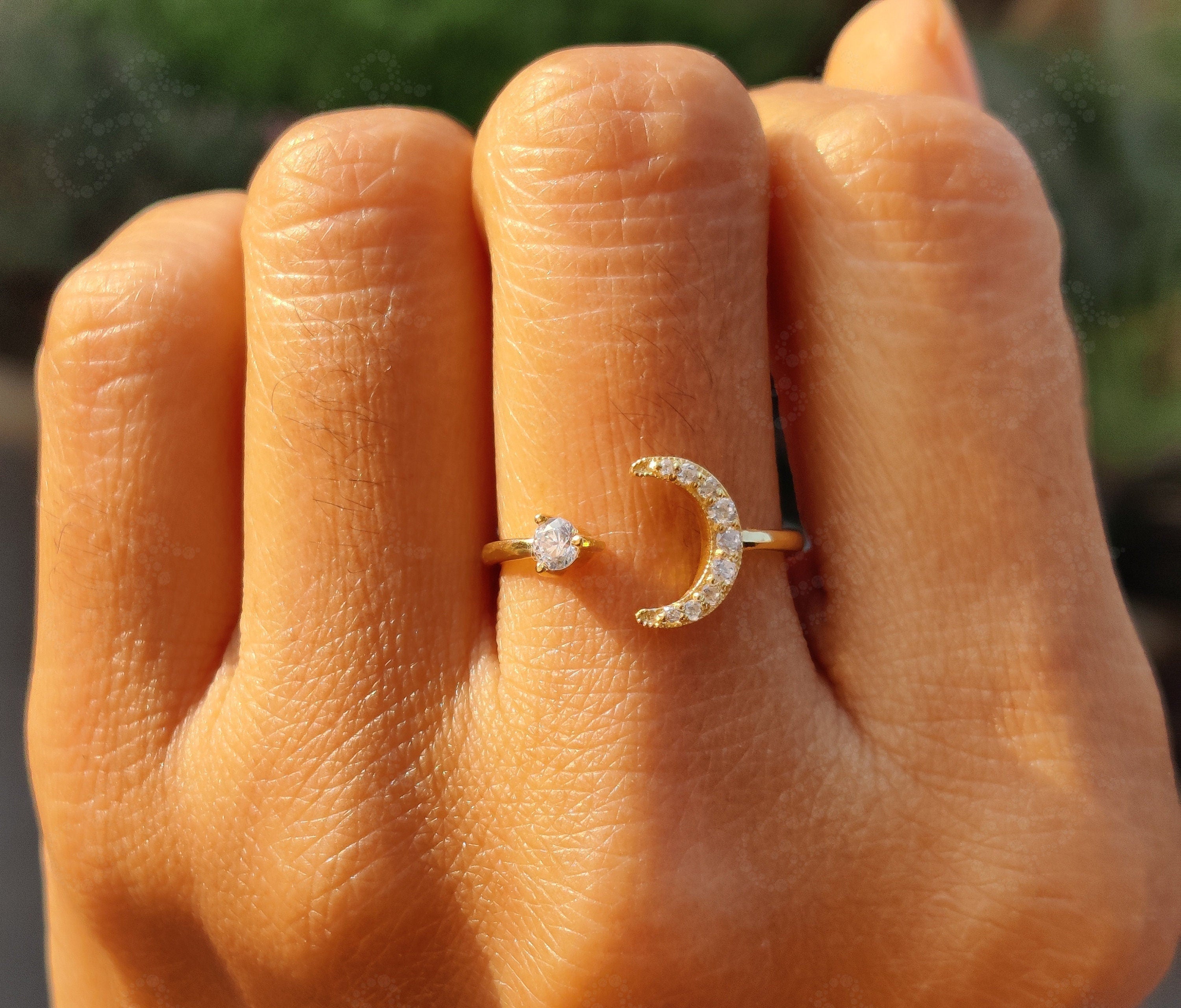 Crescent Moon Moissanite Ring - Double Horn Open Design - Diamond Stacking Rings - Promise Ring - Stackable