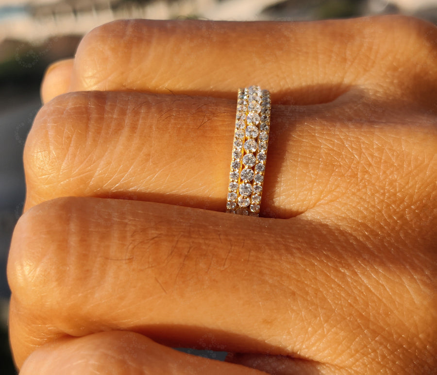 Radiant Love: Moissanite Anniversary Ring in Silver and Gold, a Half Eternity Band with Round Brilliant Cut Moissanite Stones, Perfect for Stacking