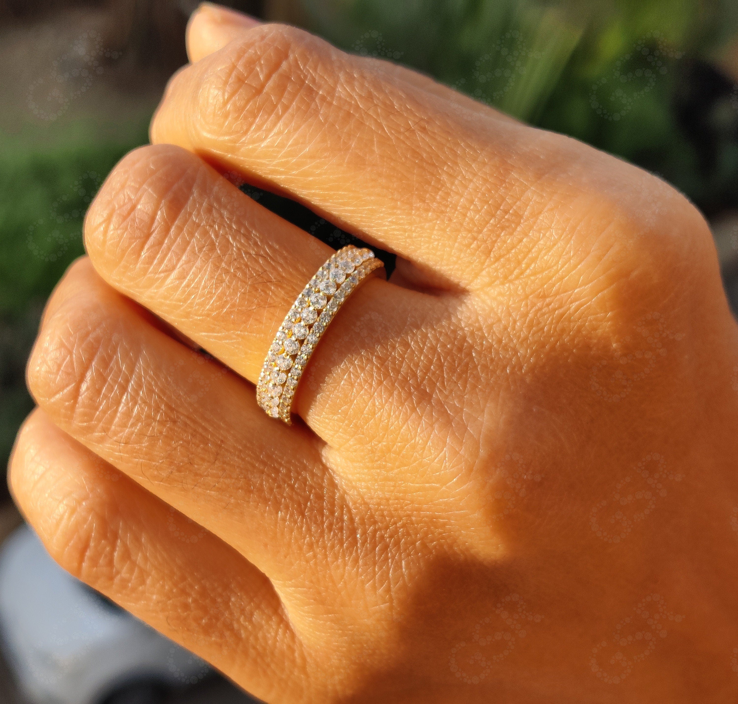 Radiant Love: Moissanite Anniversary Ring in Silver and Gold, a Half Eternity Band with Round Brilliant Cut Moissanite Stones, Perfect for Stacking