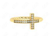 Sacred Beauty: Christian Cross Ring in Silver and Solid Gold, a Sideways Religious Ring with Cable Twists and Round Moissanite