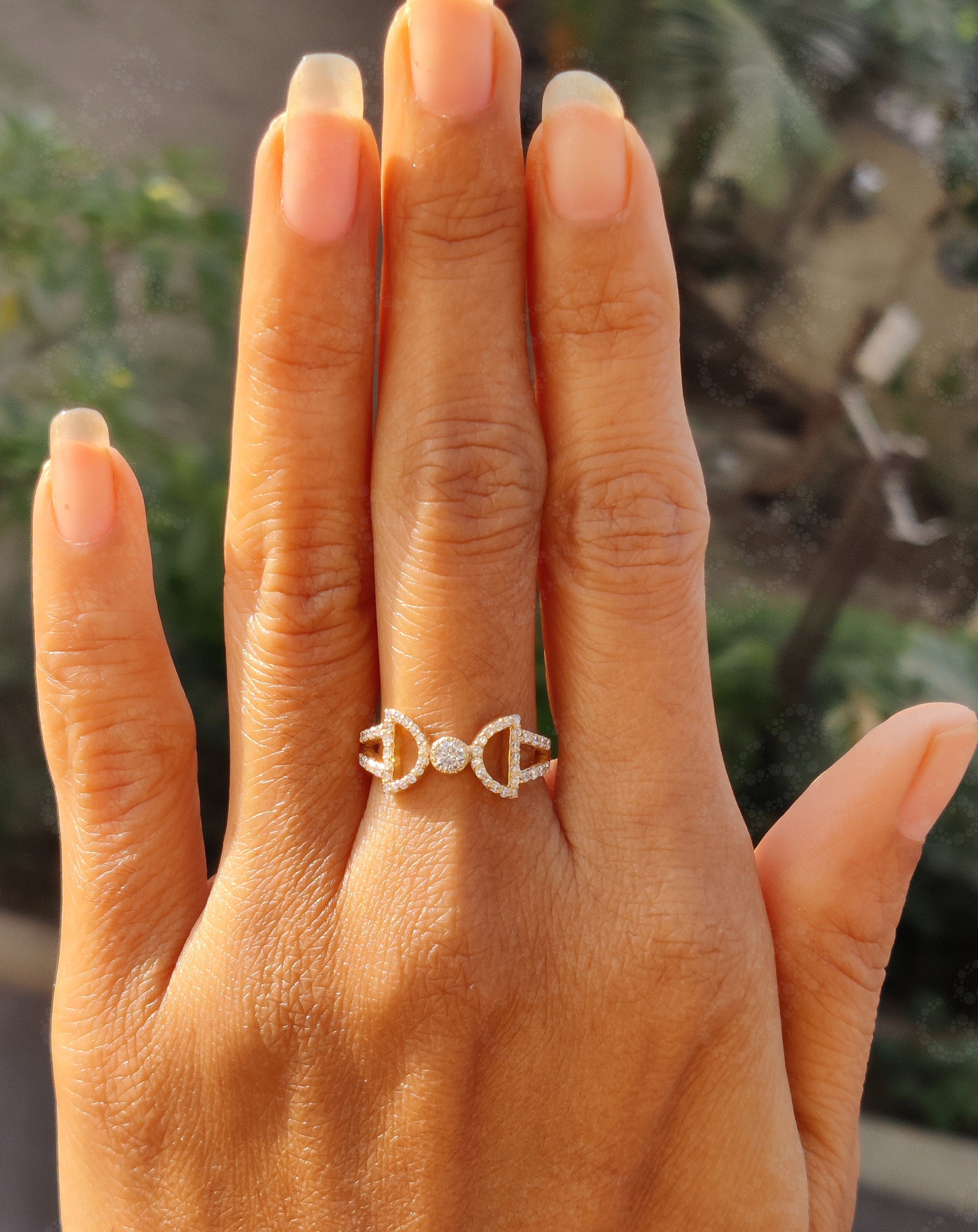 Unique Geometric Beauty: Silver and Solid Gold Moissanite Ring, a Dainty Minimalist Stackable Ring and a Delightful Choice for Women