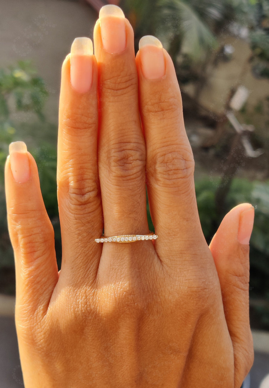 Elegant Line Horizontal Bar Ring - Silver and Solid Gold Moissanite Beauty - Unique Minimal Jewelry, a Dainty Minimalist Stackable Ring