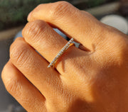 Elegant Line Horizontal Bar Ring - Silver and Solid Gold Moissanite Beauty - Unique Minimal Jewelry, a Dainty Minimalist Stackable Ring