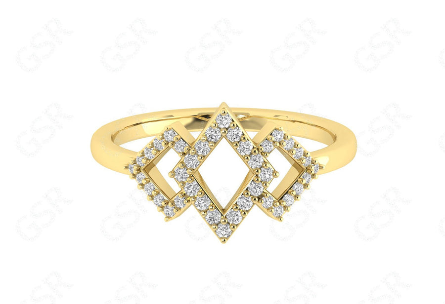 Geometric Glamour: Silver and Solid Gold Moissanite Ring, a Unique Bridal Jewelry Piece and Dainty Minimalist Stackable Delight for Women