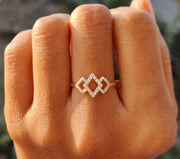 Geometric Glamour: Silver and Solid Gold Moissanite Ring, a Unique Bridal Jewelry Piece and Dainty Minimalist Stackable Delight for Women