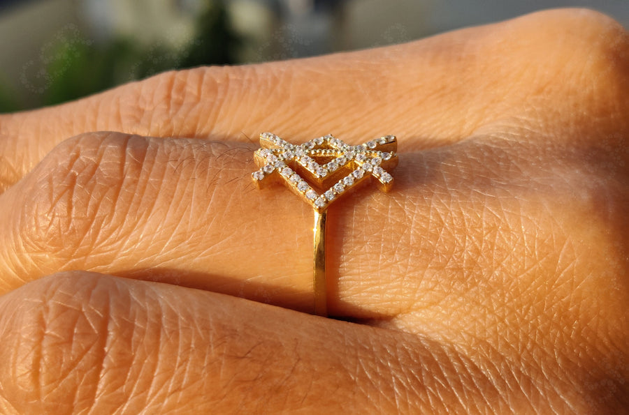 Viking Rune Love Ring - Silver and Gold Moissanite Stackable Beauty - Dainty Minimalist Ring with a Unique Twist