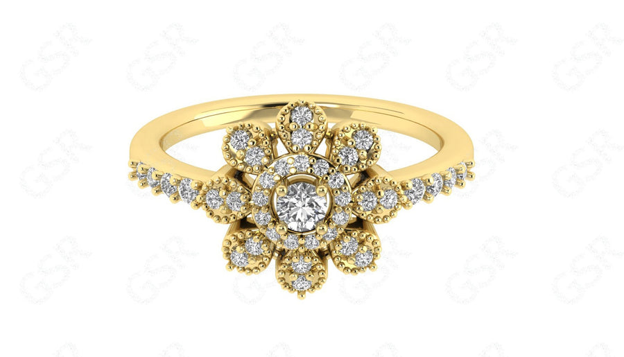 Floral Silver and Gold Moissanite Ring: A Nature-Inspired Stackable Ring for Women – Ideal for Promise, Anniversary, and Special Occasions