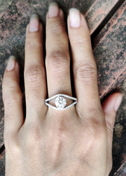 Moissanite Engagement Ring, Split Shank Anniversary Ring, Round Moissanite, Sterling Silver, Evil Eye Moissanite Ring, Ring For Women,