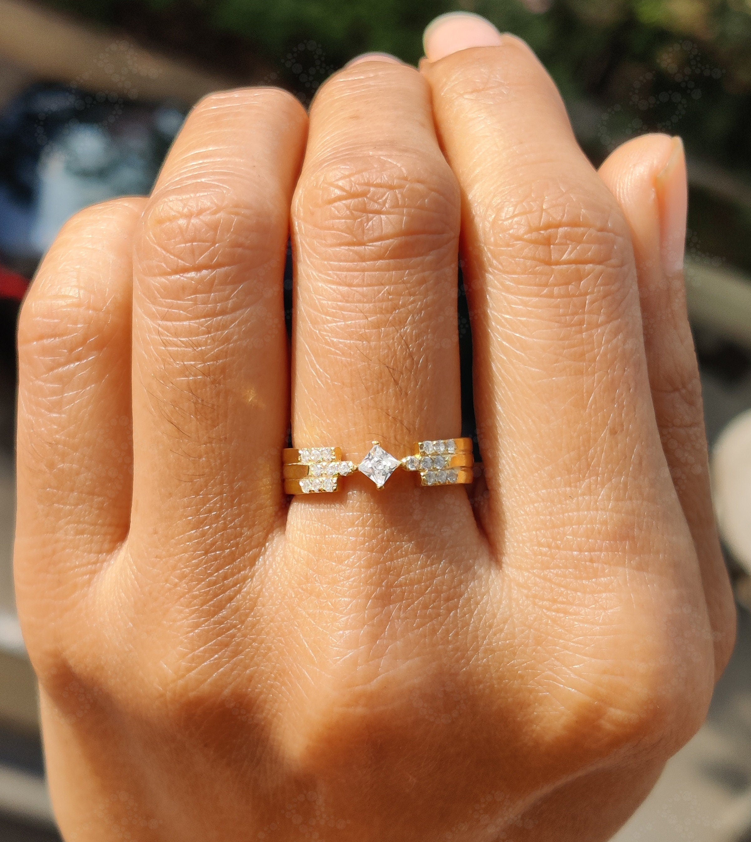 Princess Stacking Ring: A Sparkling Moissanite Anniversary Ring in Silver and Gold, Perfect as a 3-Row Moissanite Wedding Band for Women