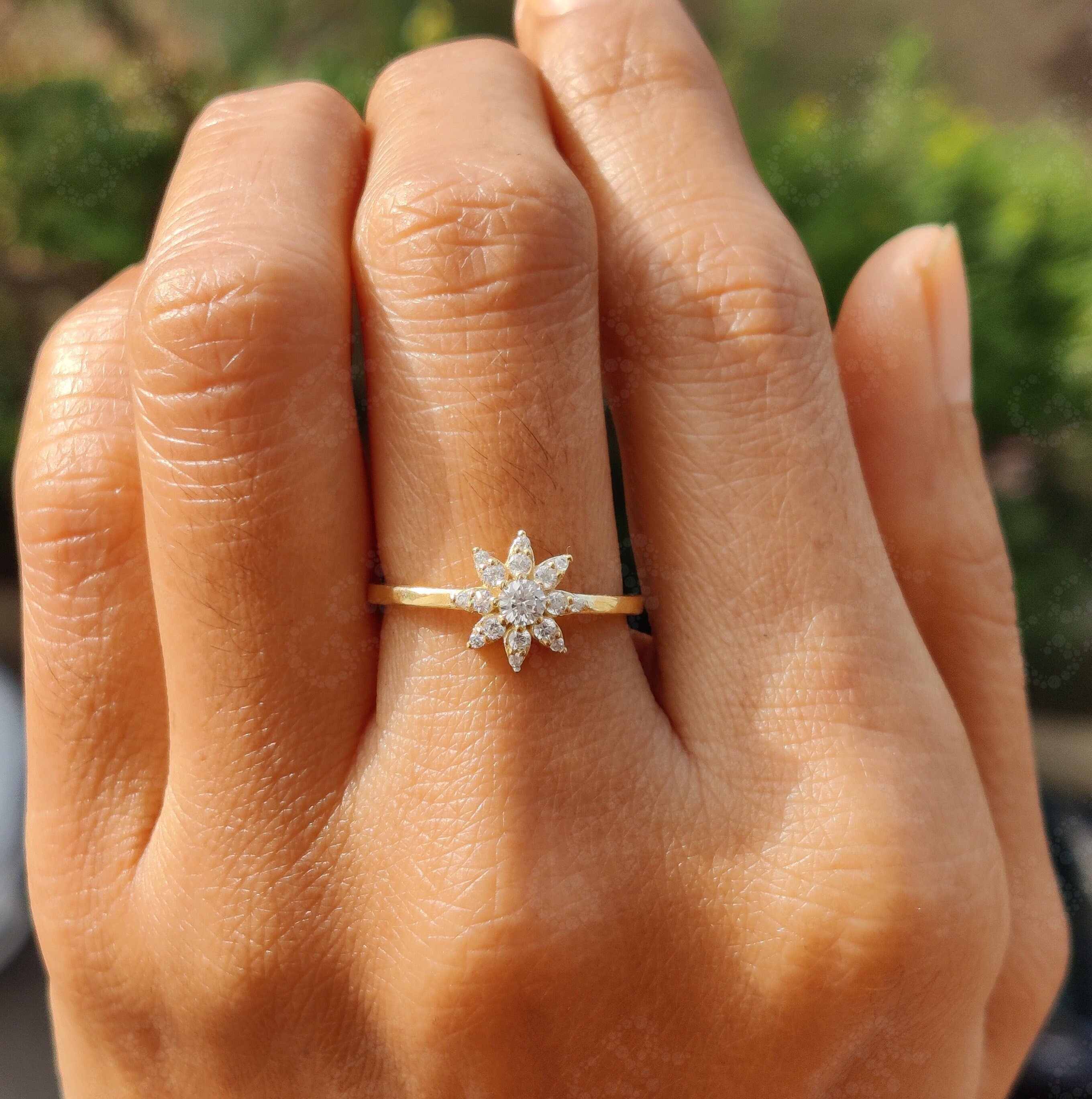 Radiant Sunburst Moissanite Ring in 14k Gold - Nature-Inspired Women's Wedding Band, Promise, and Anniversary Ring