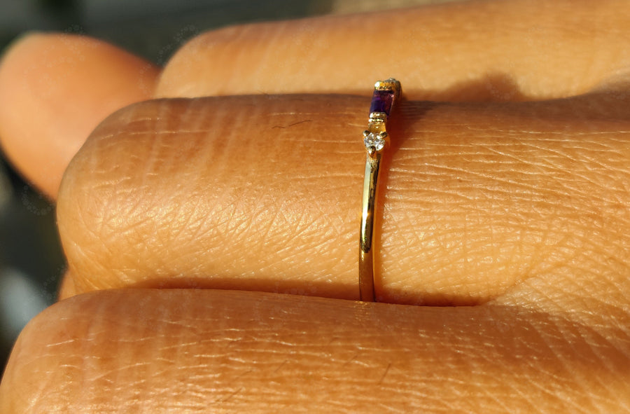 Birthstone Beauty: Stackable Silver and Gold Amethyst Rings for a Minimalist Elegance